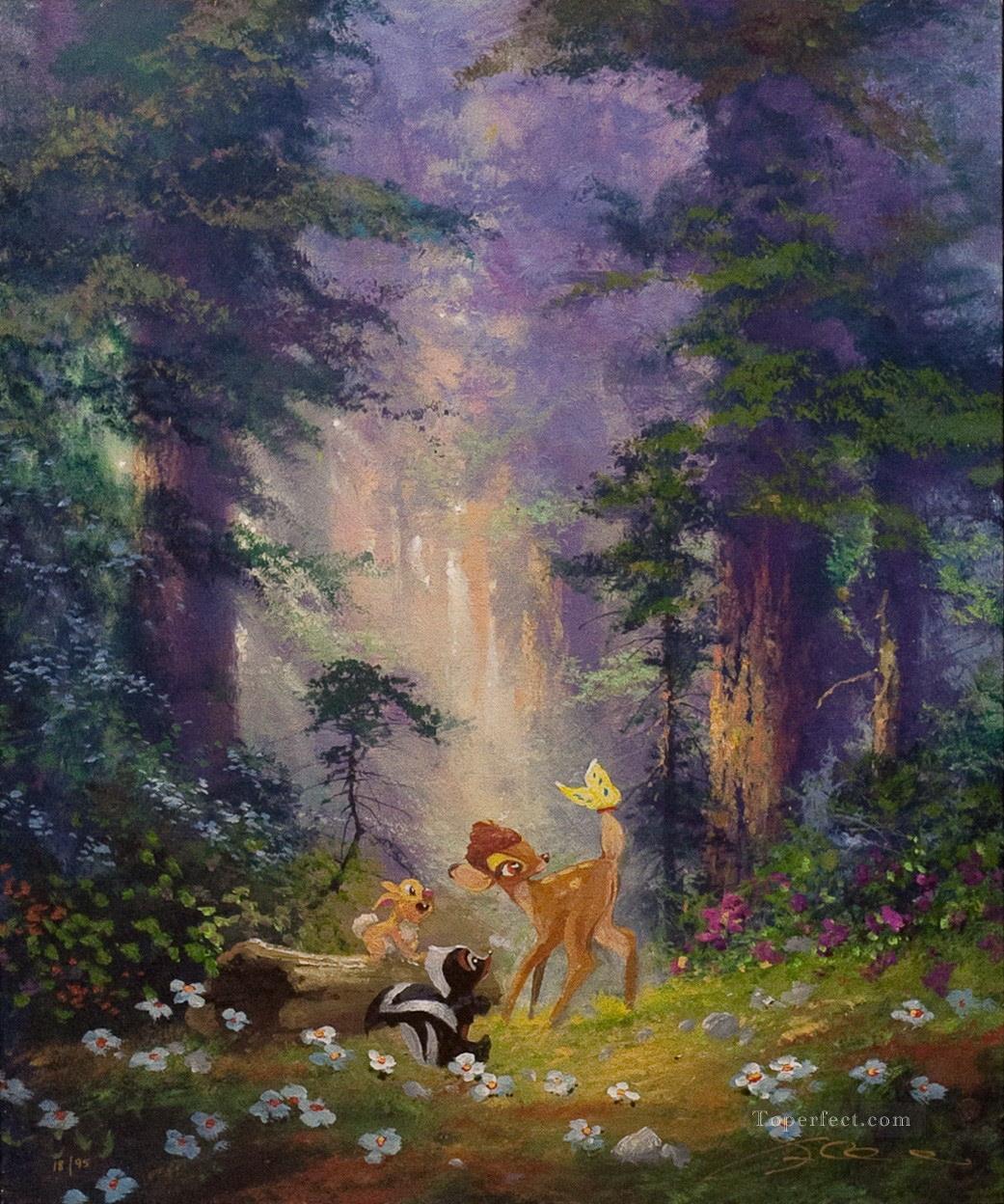 森の動物のリスウサギと鹿油絵
